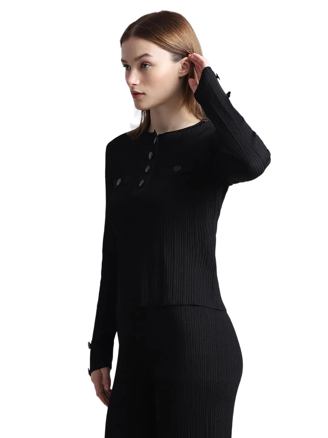 ONLY Women's Viscose Round Neck Pullover Sweater (15323384- Black