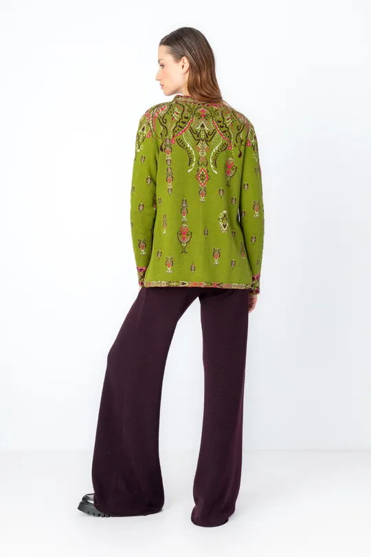 Ornamental Jacquard Cardigan - Citron Green