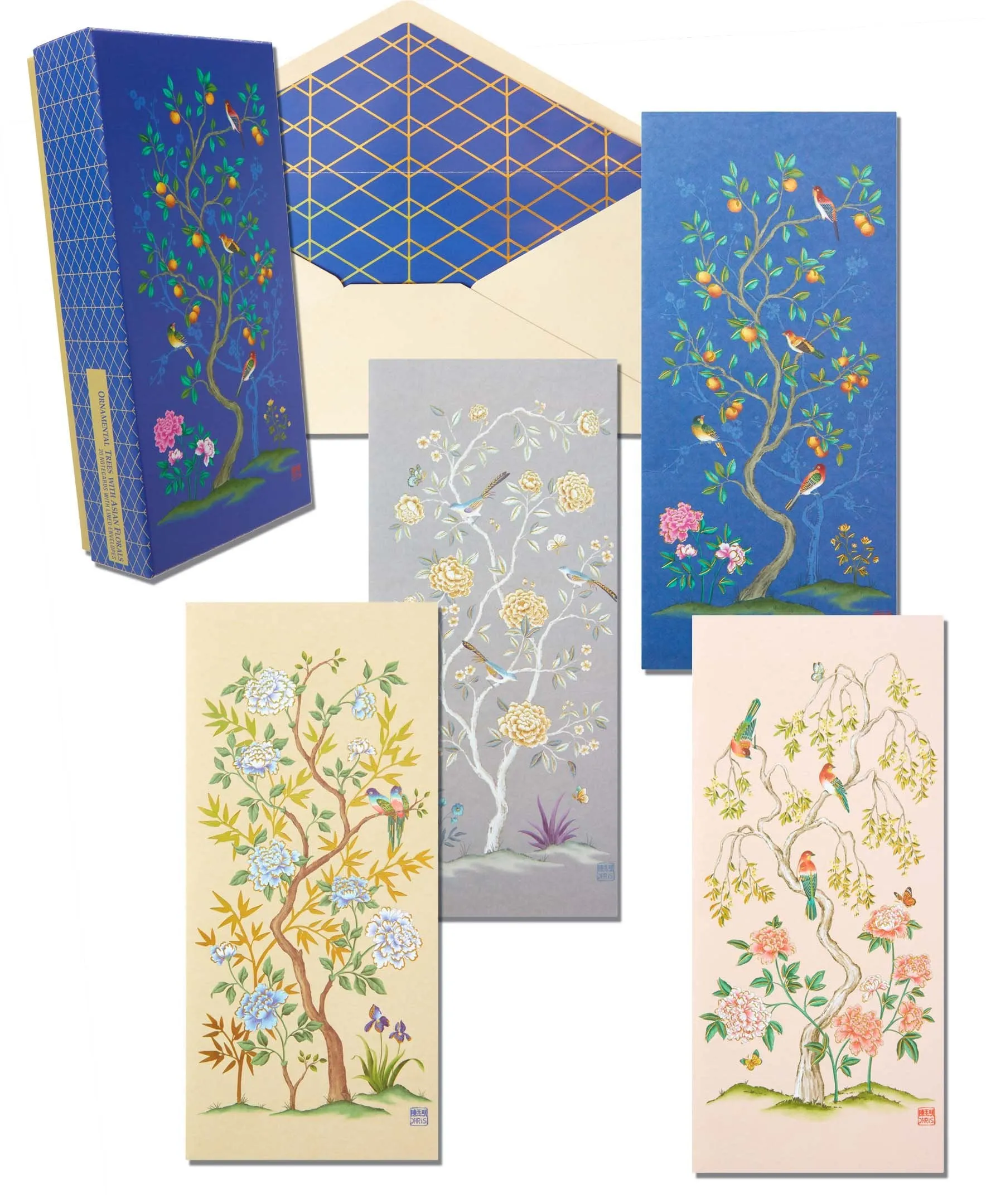 Ornamental Trees with Asian Florals Boxed Notecards