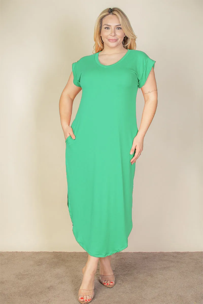 Plus Size Hidden Pocket Batwing Sleeve V Neck Long Dress (CAPELLA)