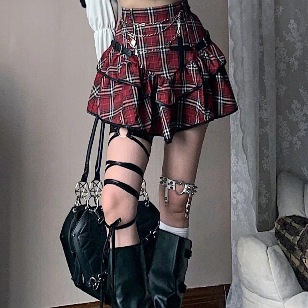 retro plaid skirt  KF83079