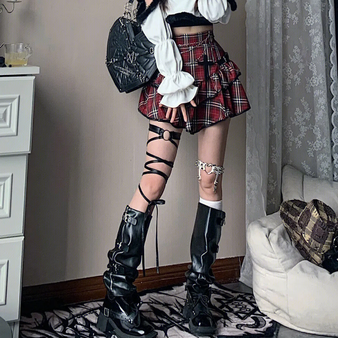 retro plaid skirt  KF83079