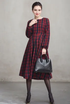 Retro plaid wool dress, midi wool dress 5404