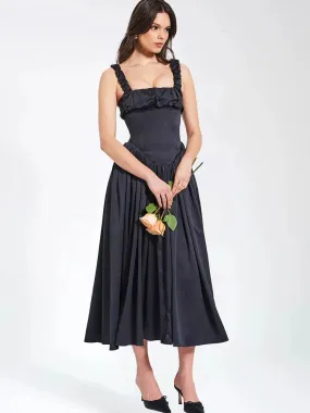 Ruched Strap Stylish Frill Maxi Dress