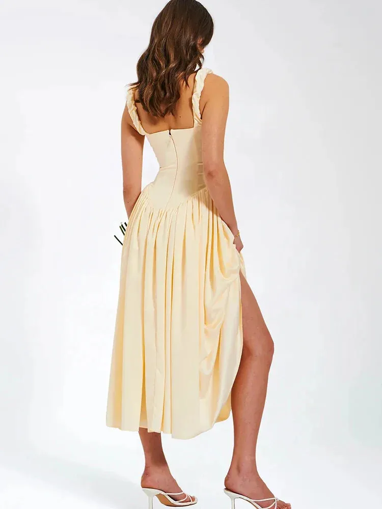 Ruched Strap Stylish Frill Maxi Dress