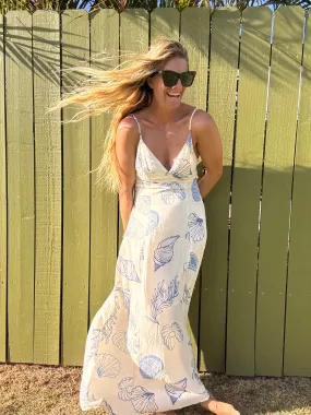 Sea Ya At The Beach Open Back Maxi Dress - Blue/Ivory