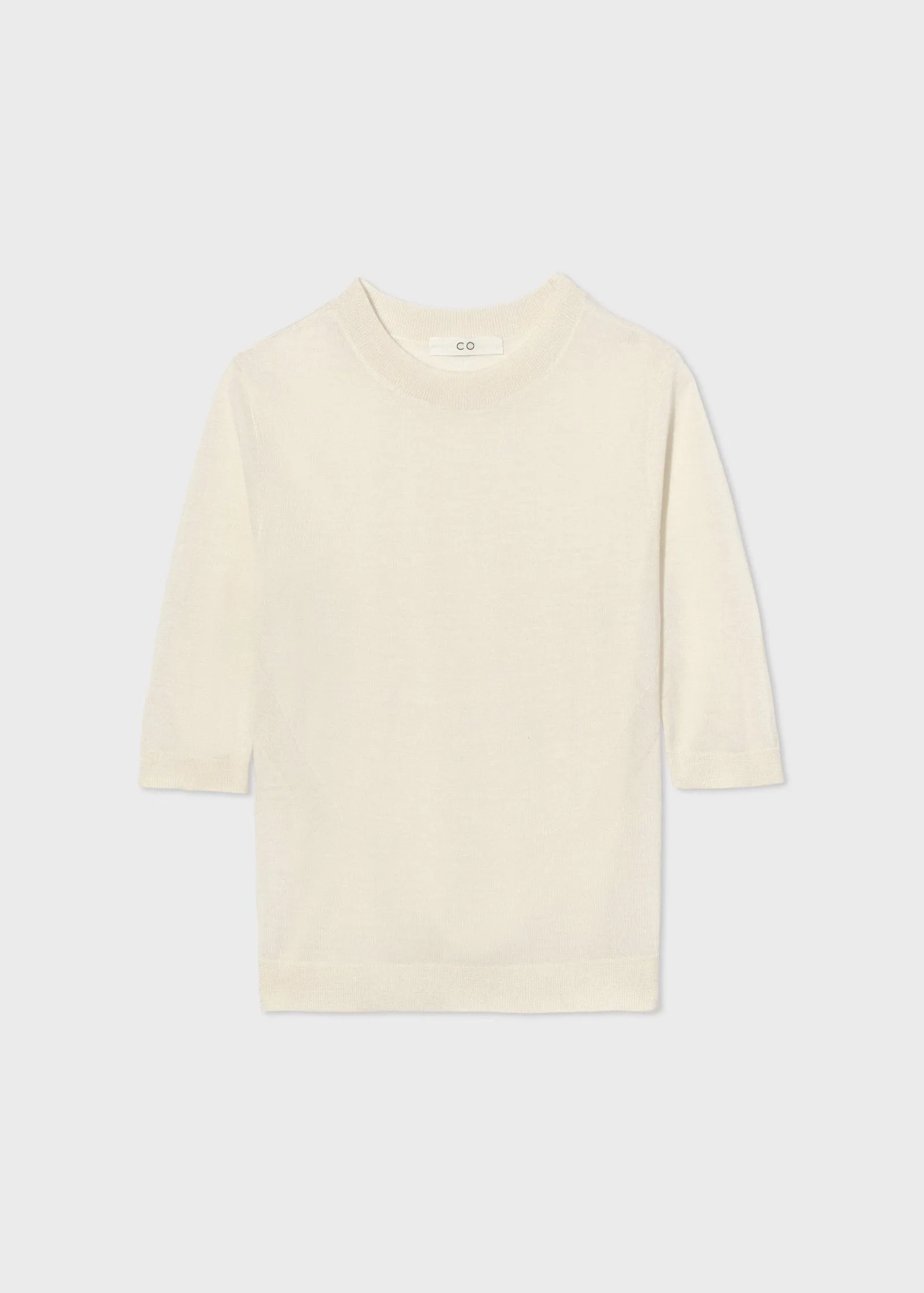 Short Sleeve Knit Top in Fine Cashmere - Ivory