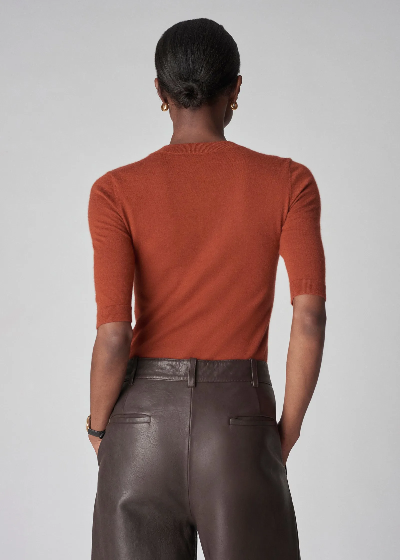 Short Sleeve Knit Top in Fine Cashmere - Tamarind