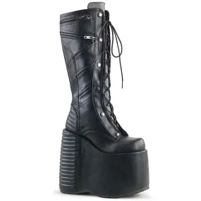 Slay-320 Black Vegan Leather Knee-High 7" Platform Boot