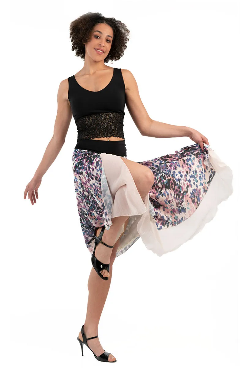 Spot Print Two-layered Satin Dance Skirt