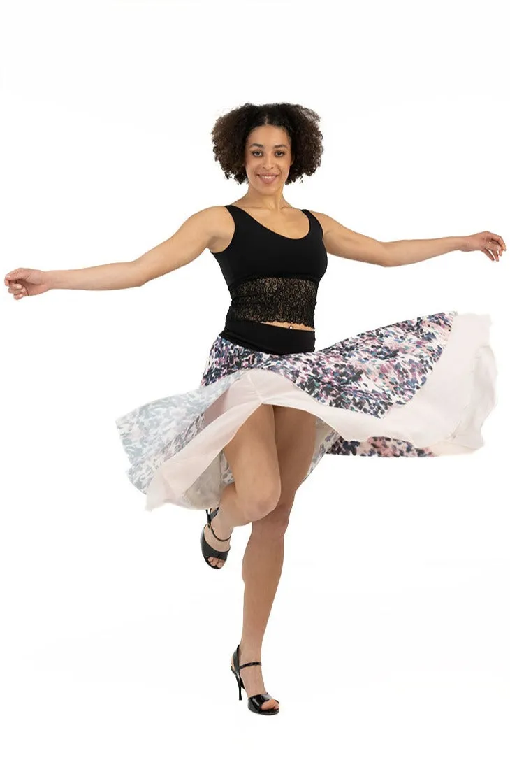 Spot Print Two-layered Satin Dance Skirt