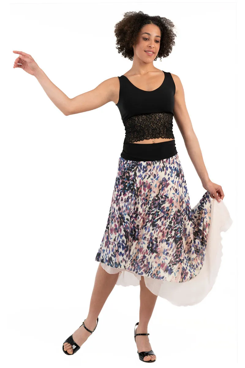 Spot Print Two-layered Satin Dance Skirt