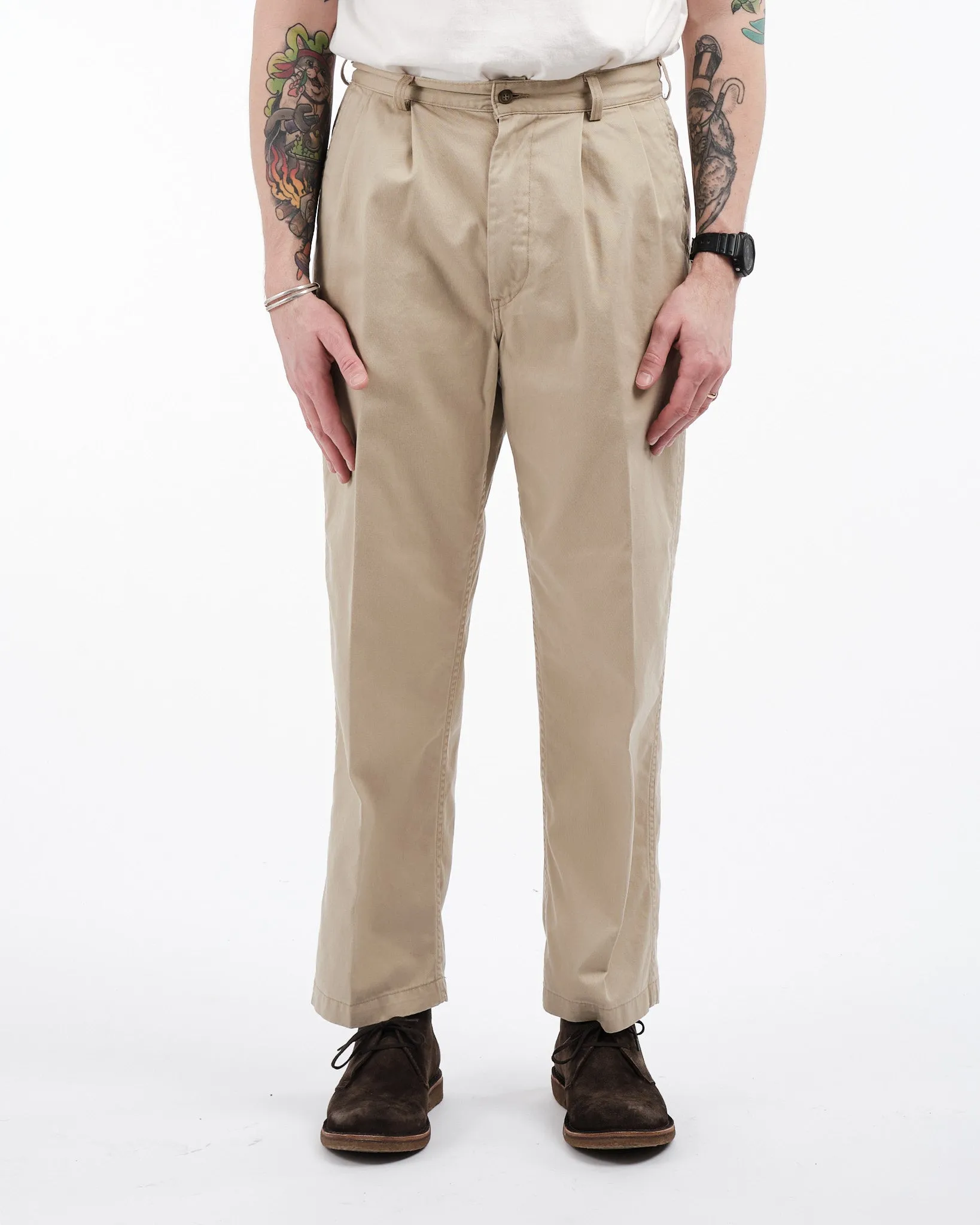 TWO TUCK WIDE TROUSERS KHAKI