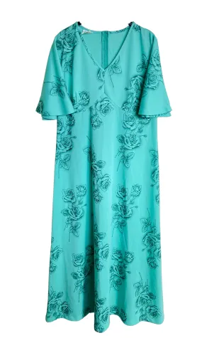 Vintage Mint Green Floral Maxi Dress