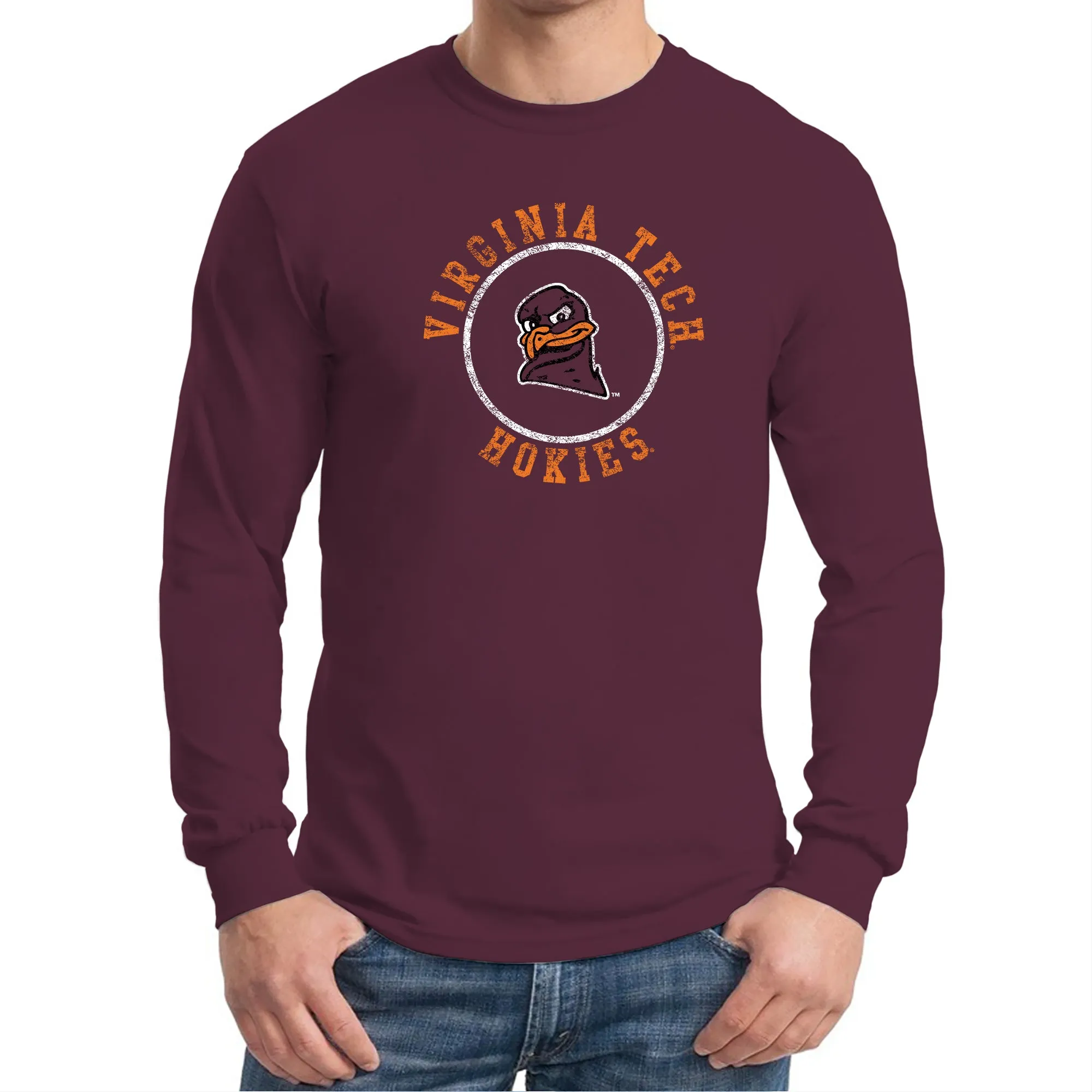 Virginia Tech Distressed Circle Logo Long Sleeve - Maroon