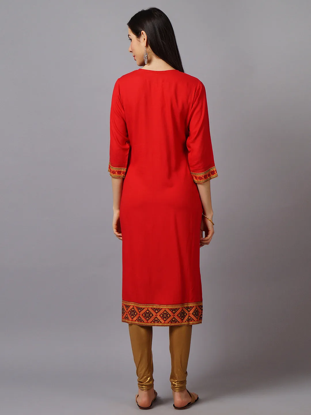 Women Red Ornamental Printed Kurta