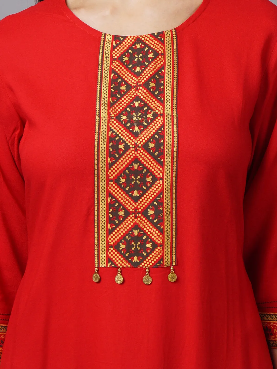 Women Red Ornamental Printed Kurta