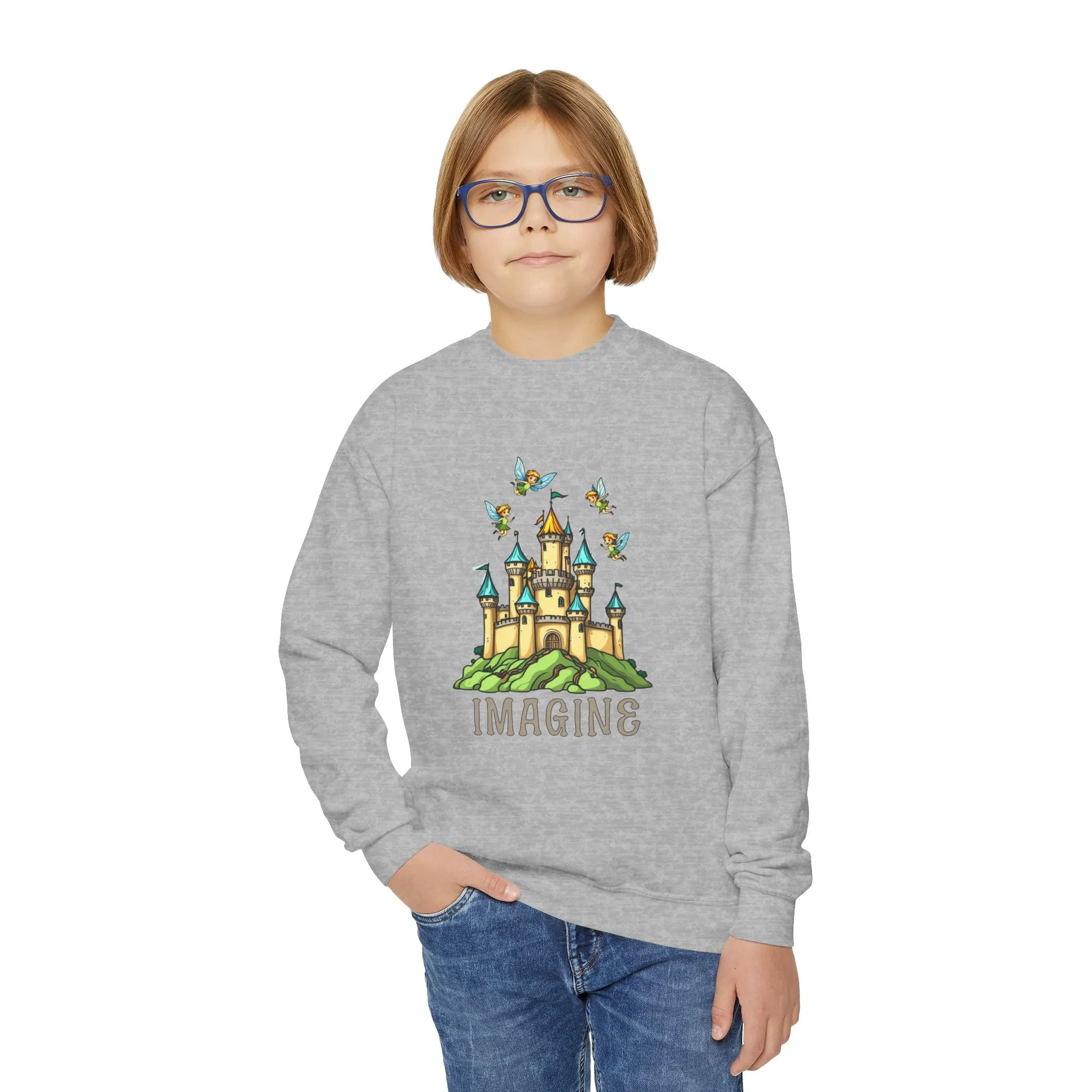 Youth Crewneck Sweatshirt - Fantasy Castle 'IMAGINE' Design