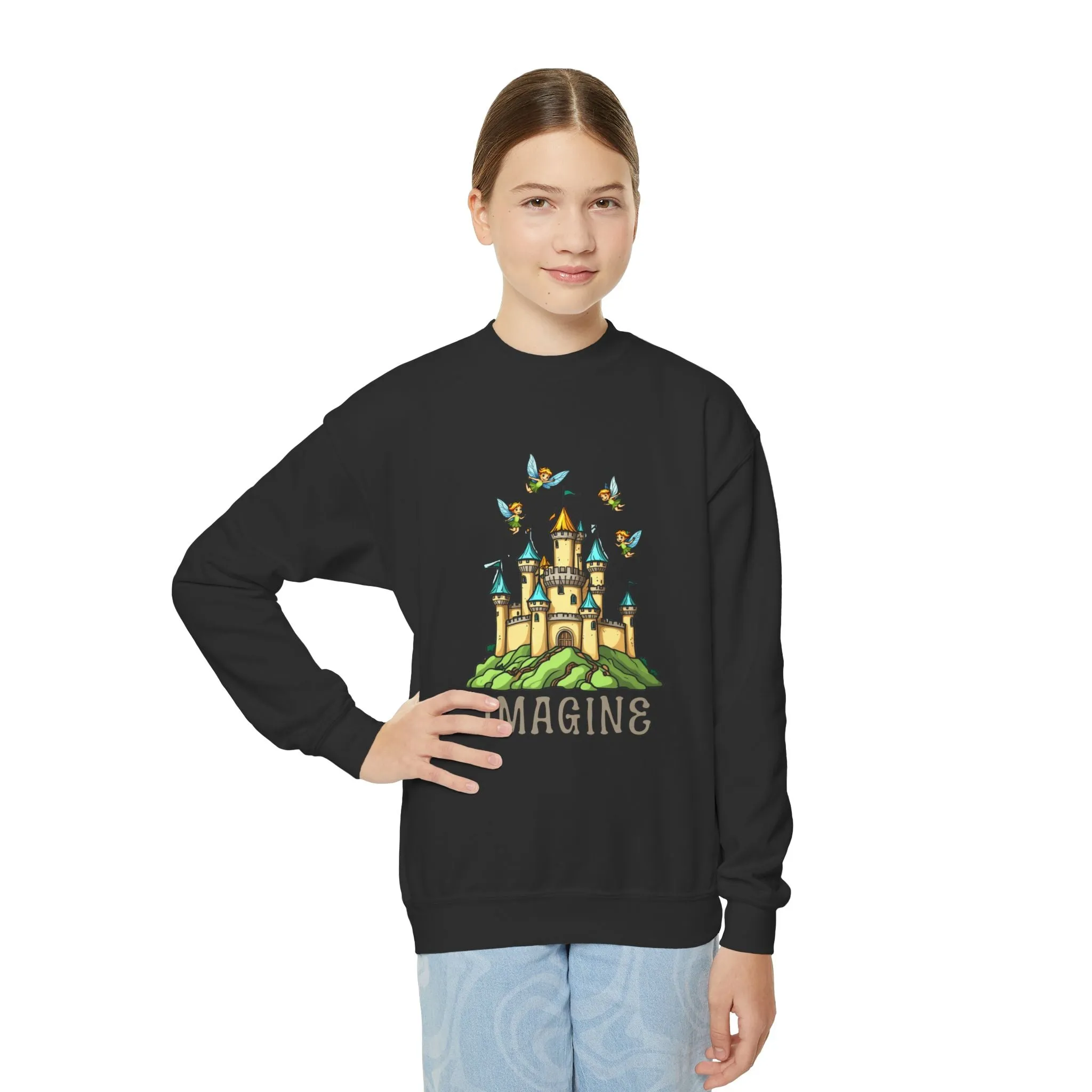 Youth Crewneck Sweatshirt - Fantasy Castle 'IMAGINE' Design