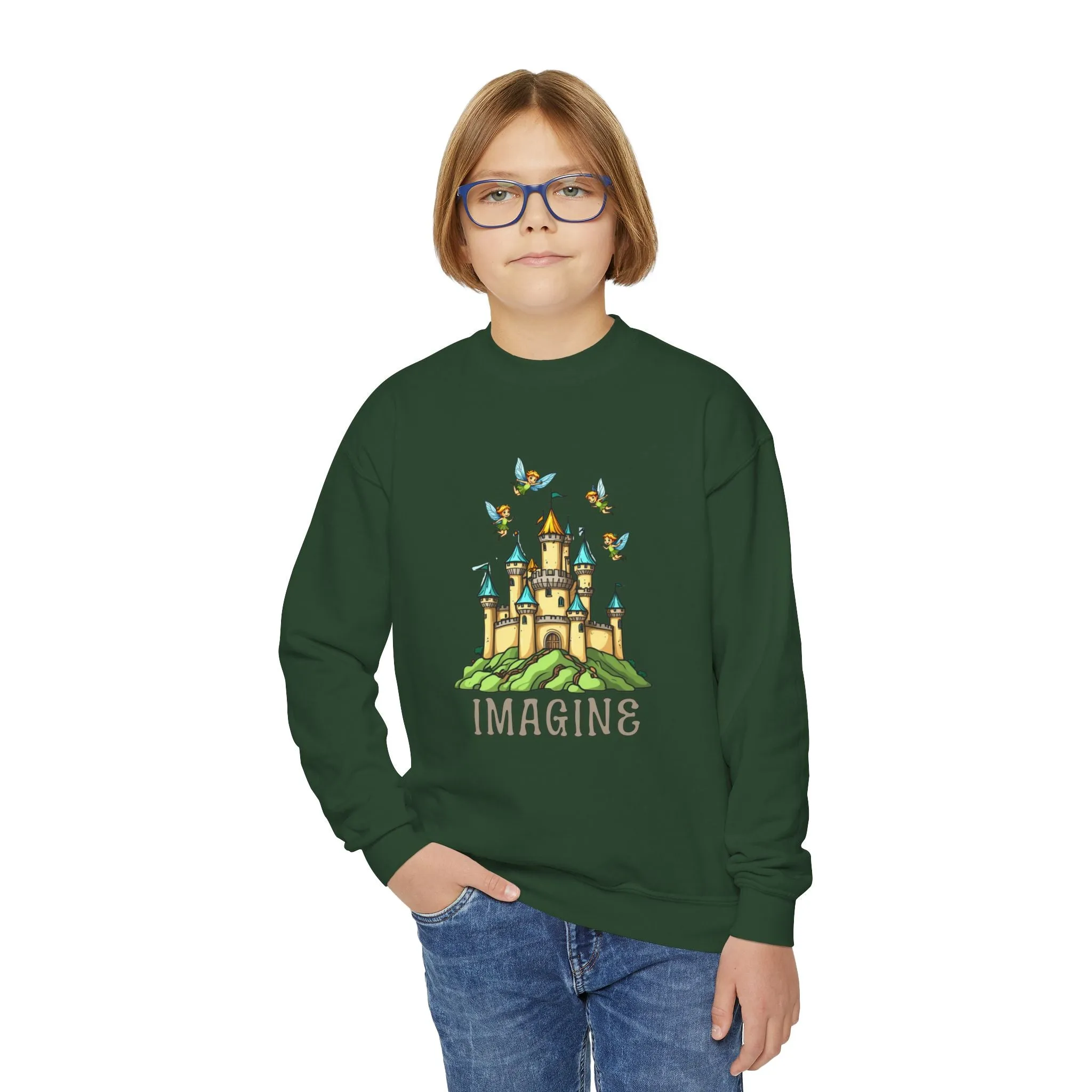 Youth Crewneck Sweatshirt - Fantasy Castle 'IMAGINE' Design