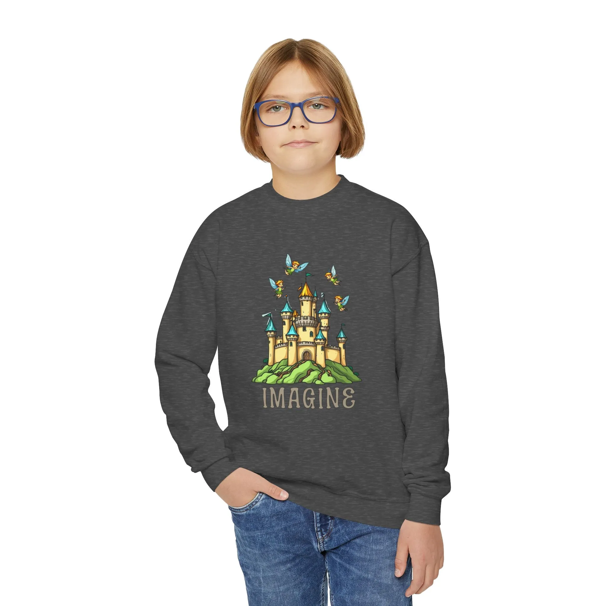 Youth Crewneck Sweatshirt - Fantasy Castle 'IMAGINE' Design