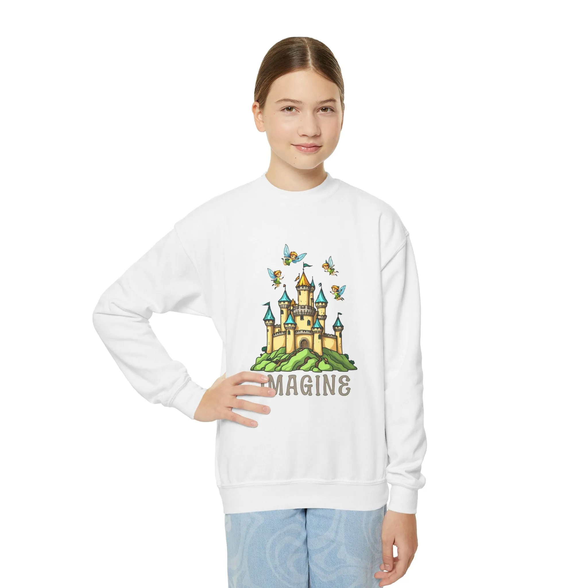 Youth Crewneck Sweatshirt - Fantasy Castle 'IMAGINE' Design