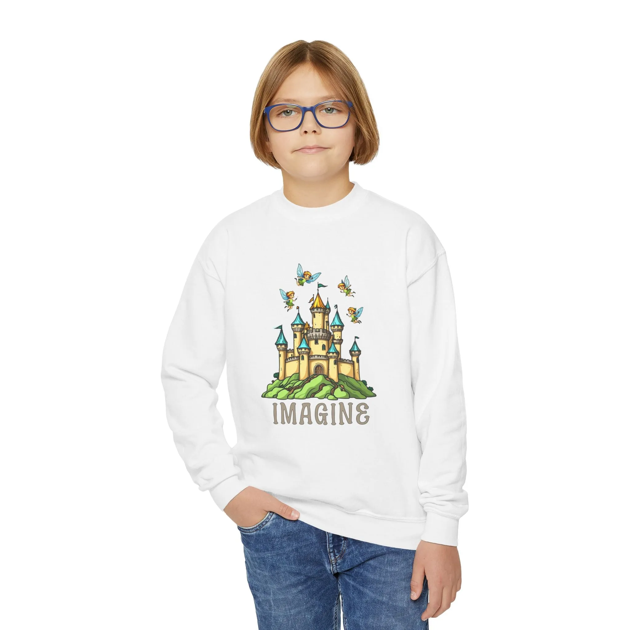 Youth Crewneck Sweatshirt - Fantasy Castle 'IMAGINE' Design