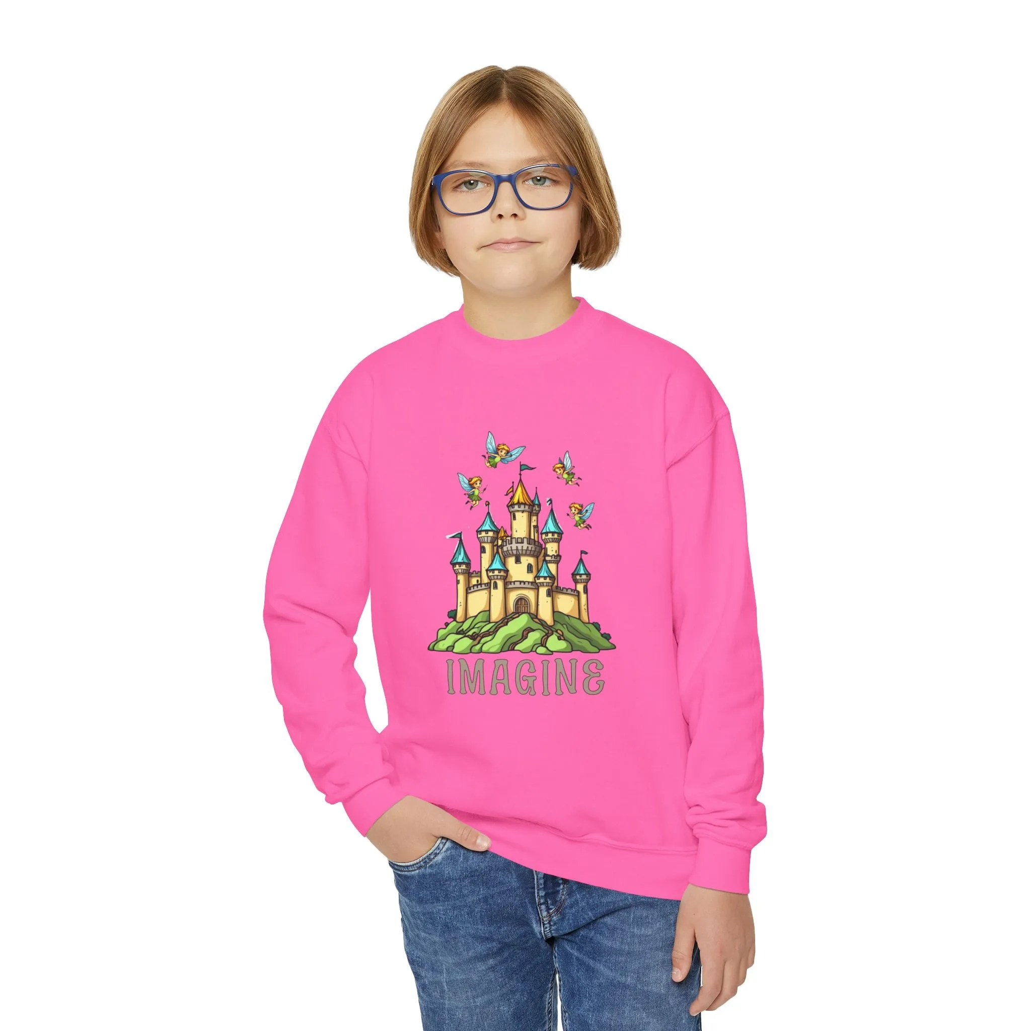 Youth Crewneck Sweatshirt - Fantasy Castle 'IMAGINE' Design