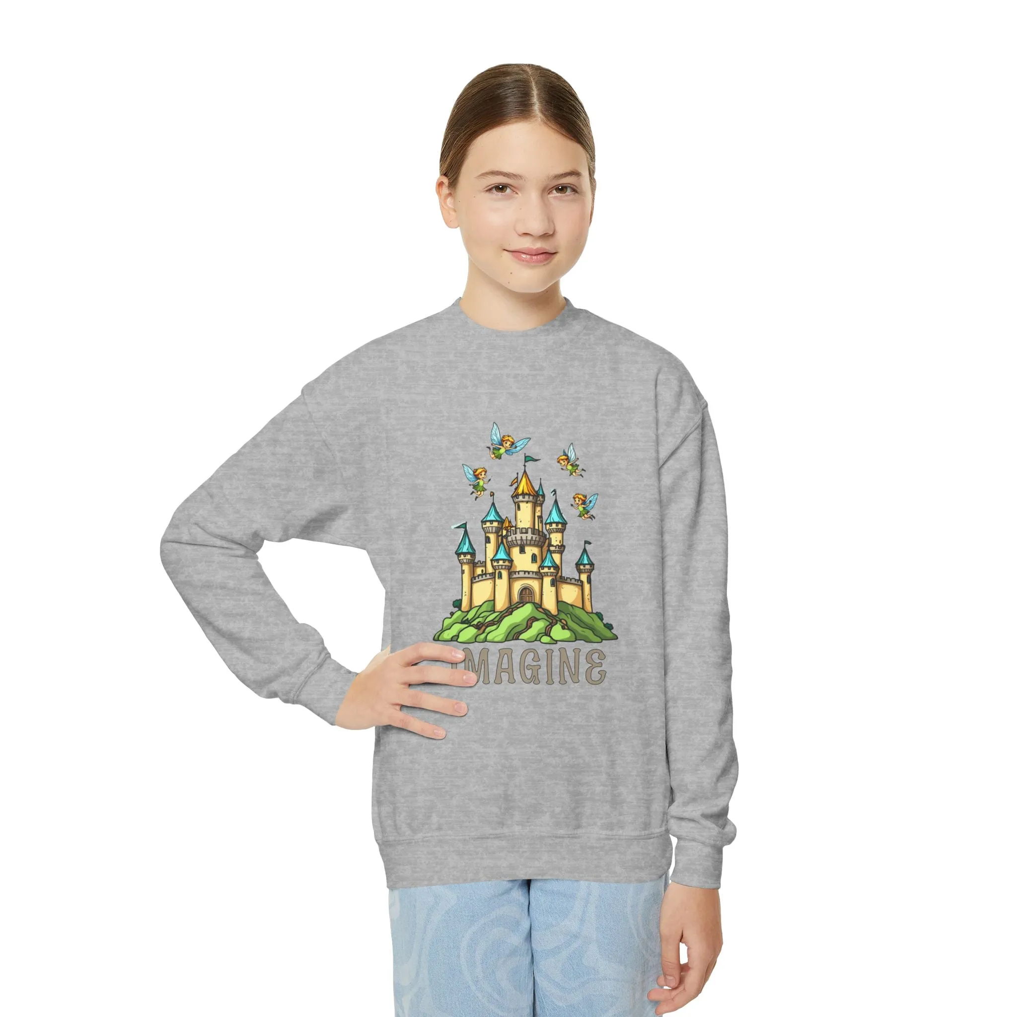 Youth Crewneck Sweatshirt - Fantasy Castle 'IMAGINE' Design