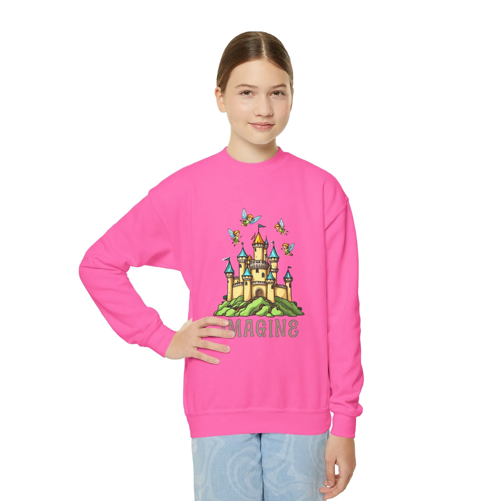 Youth Crewneck Sweatshirt - Fantasy Castle 'IMAGINE' Design