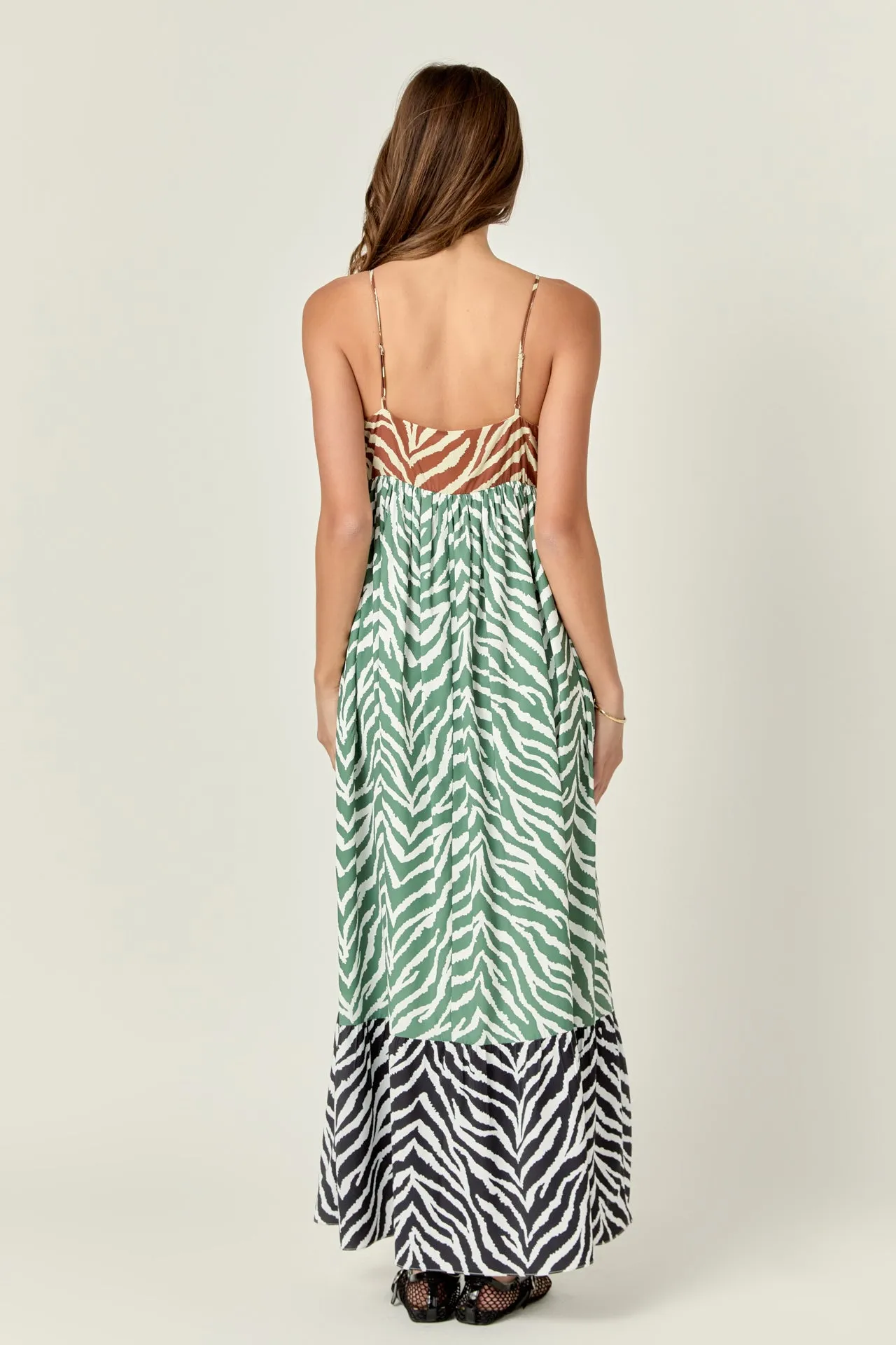 Zebra Print Colorblocked Maxi Dress