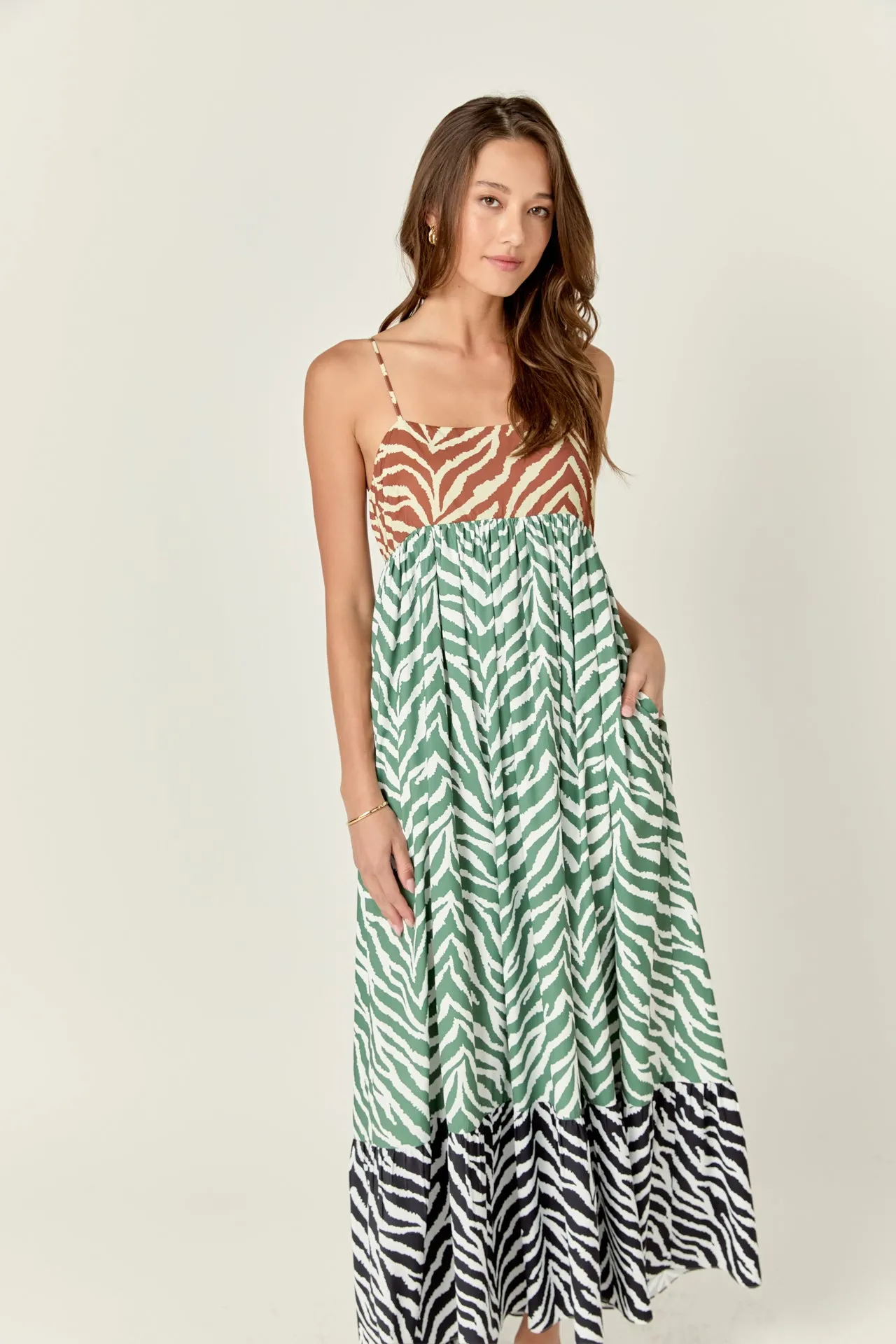 Zebra Print Colorblocked Maxi Dress