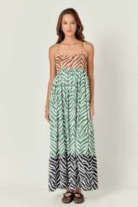 Zebra Print Colorblocked Maxi Dress