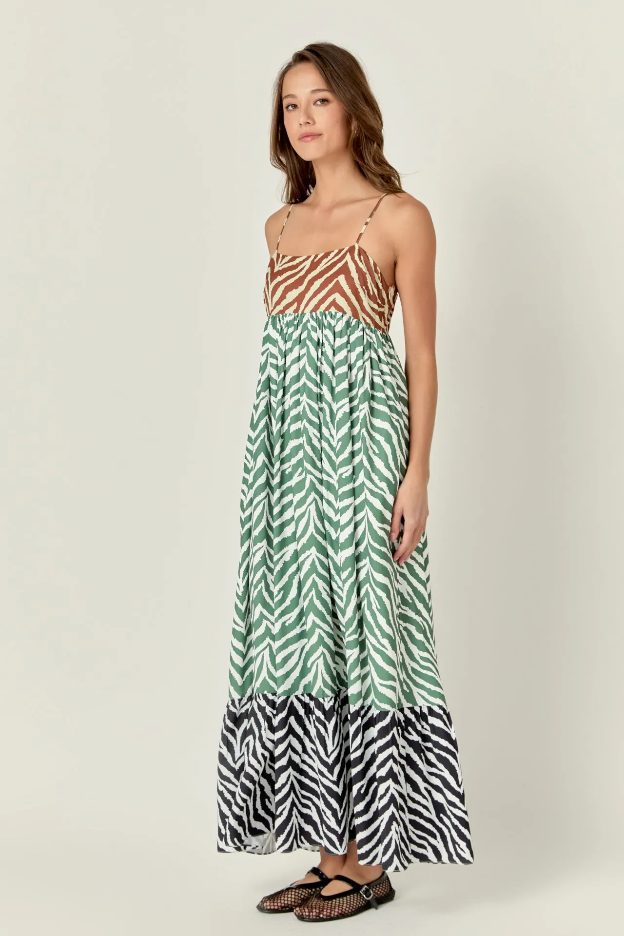 Zebra Print Colorblocked Maxi Dress