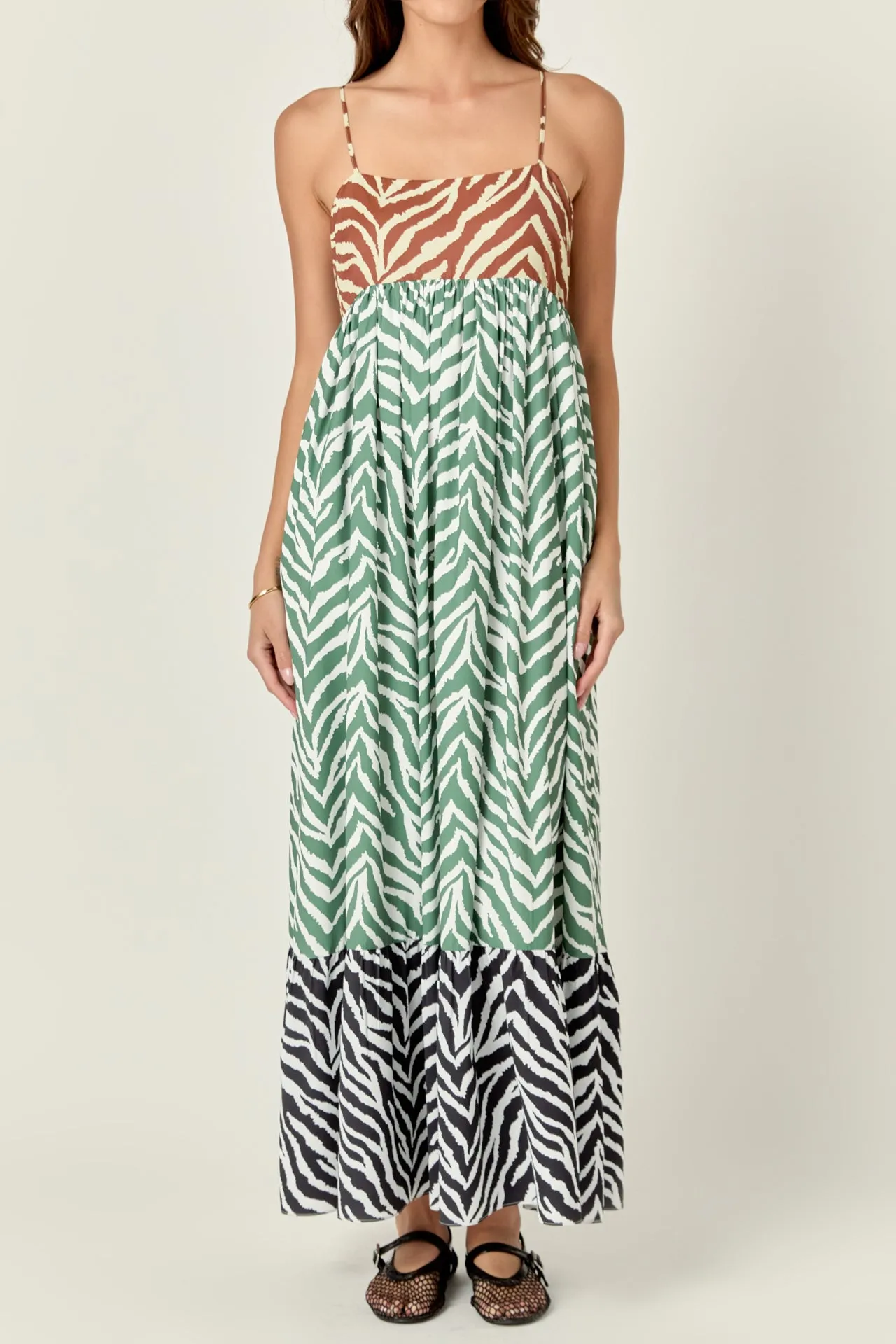 Zebra Print Colorblocked Maxi Dress